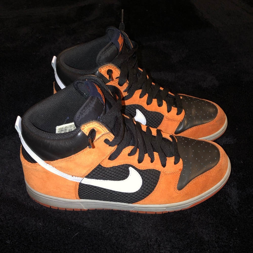 Nike Dunk High Sneakers in Orange, Black & White and Grey Mid Sole